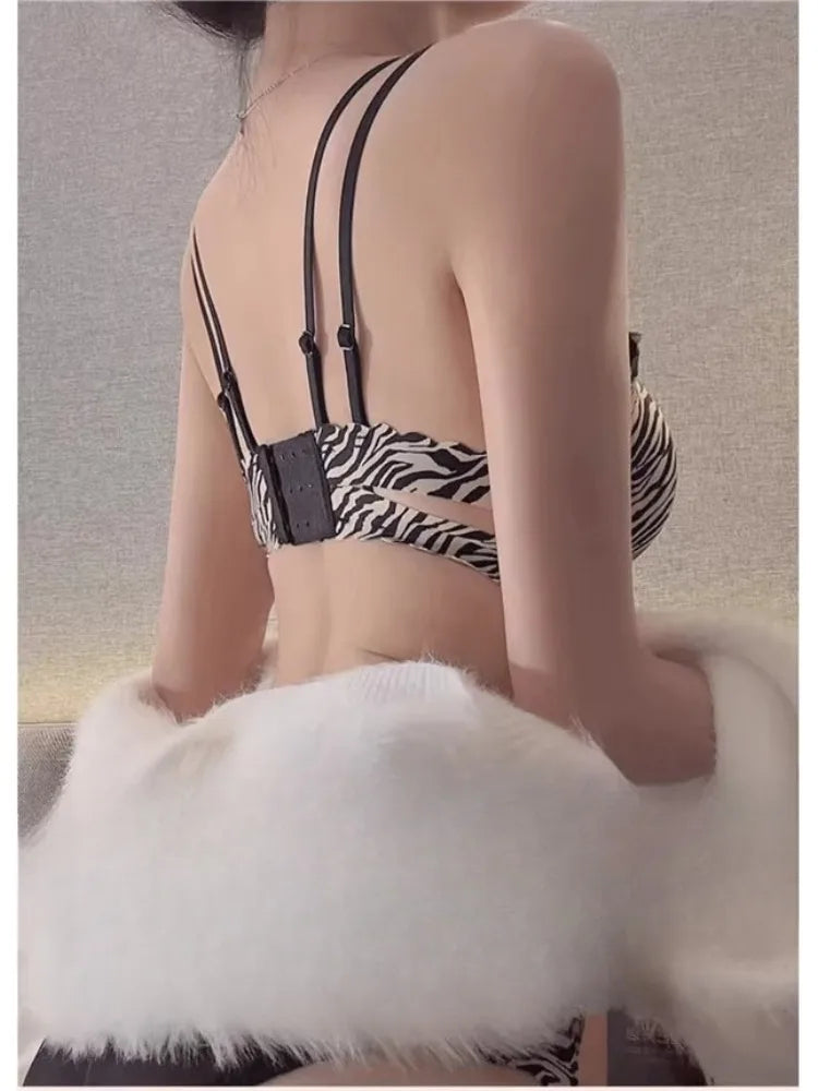 YUQI Zebra Print Push-Up Bra - AA Flat to B Cup, Super Thick Padding, Pure Desire Sexy Back, No Wire Gather Enhancer Super Thick